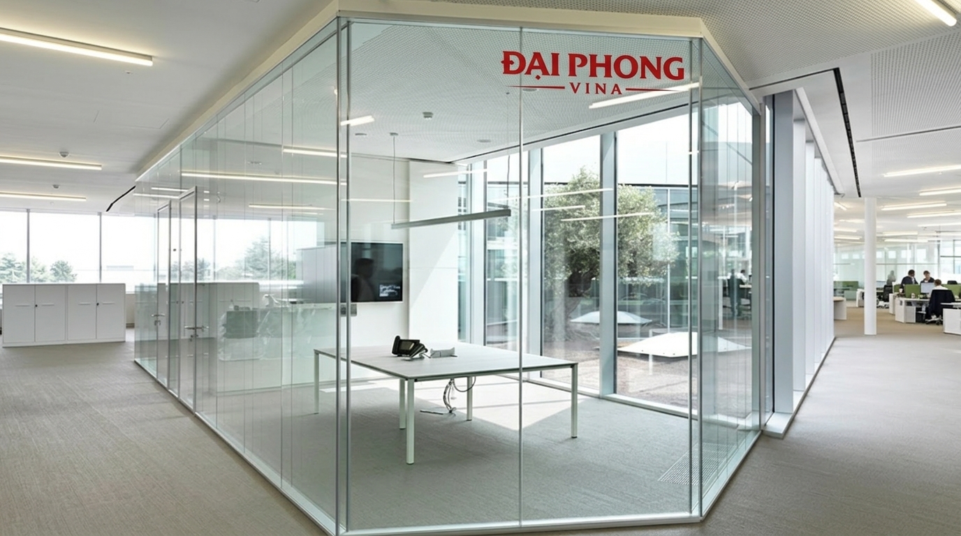 thi công và lắp đặt vách ngăn kính cường lực bản lề sàn KCN Quang Minh II